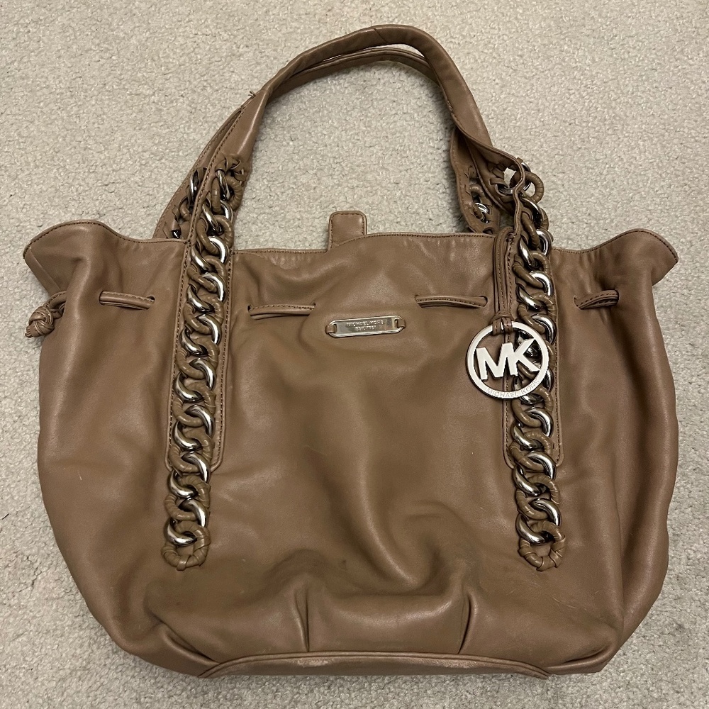 Michael Kors Large Drawstring tan Leather Tote Satchel Bag